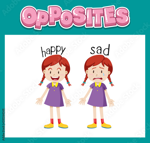 Opposite English words with happy and sad