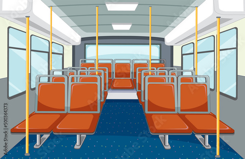 Bus interior with empty orange seats