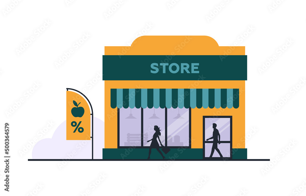 People and shopping. Shop on the street. Vector image.