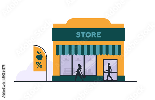 People and shopping. Shop on the street. Vector image.