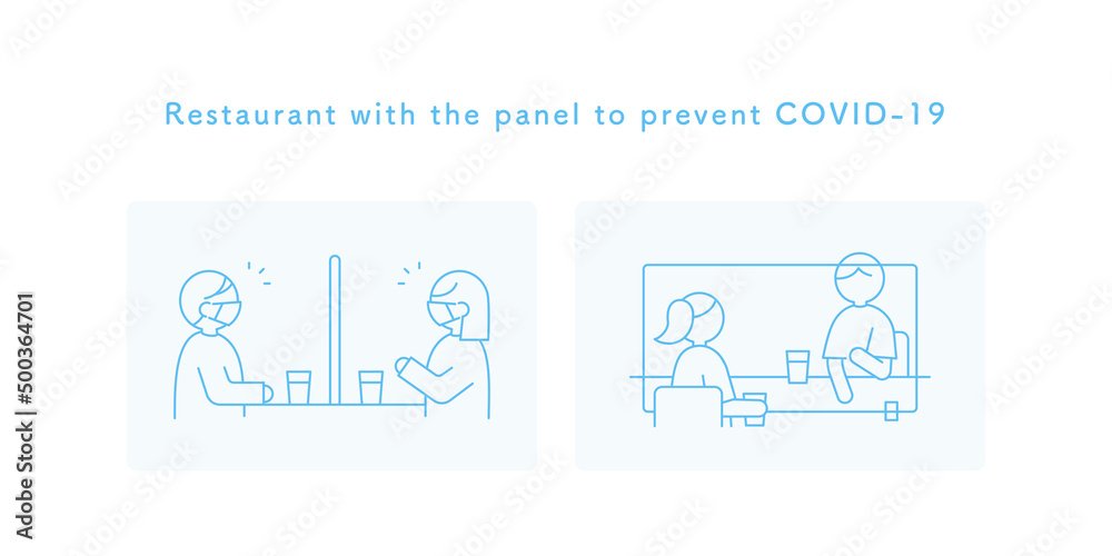 Restaurant with the panel to prevent COVID-19 Restaurant with the panel to prevent COVID-19