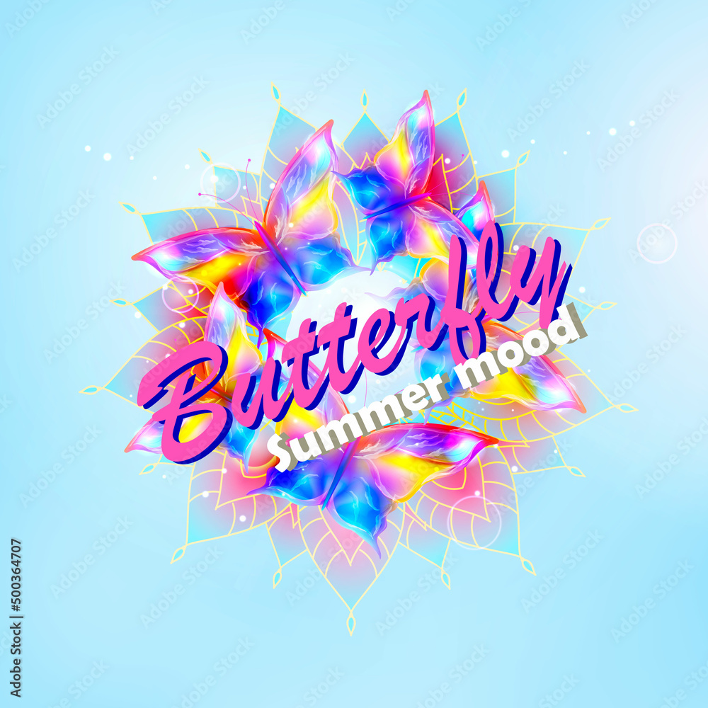 Vector illustration, butterfly summer background with colorful wings.