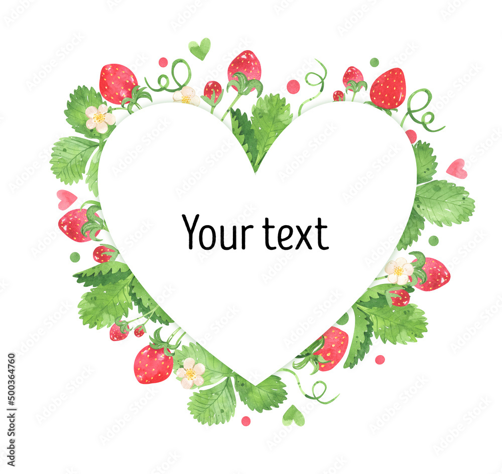 Juicy strawberry watercolor design frame, wreath. Bright red berries and green leaves, strawberry flowers. Summer illustration. For packages, cards, logo. Summer sweet and bright fruits and berries. Juicy strawberry watercolor design frame, wreath. Bright red berries and green leaves, strawberry flowers. Summer illustration. For packages, cards, logo. Summer sweet and bright fruits and berries.