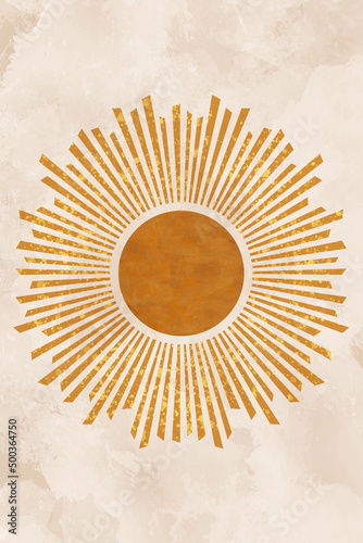 Boho Sun Print, Boho Wall Art Decor, Sun Burst Illustration, Mid Century Modern Orange Sunlight Poster, Minimalist Sunshine Printable Art, Geometric Abstract Sunset Design, Bohemian Art Work