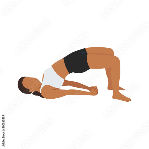 woman doing Yoga Setu Bandha Sarvangasana Chakrasana. Yoga pose of bridge. Physical health Flat vector illustration isolated on white background