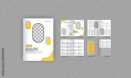 food magazine restaurant menu card design, cooking recipe for fast food, burger or cocktail party, business brochure or corporate brochure template