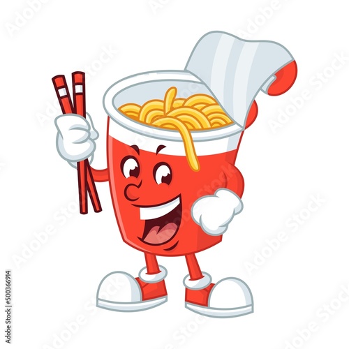 mascot cup noodle with a choopstick in vector