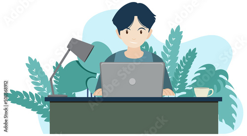 Man working on computer at home