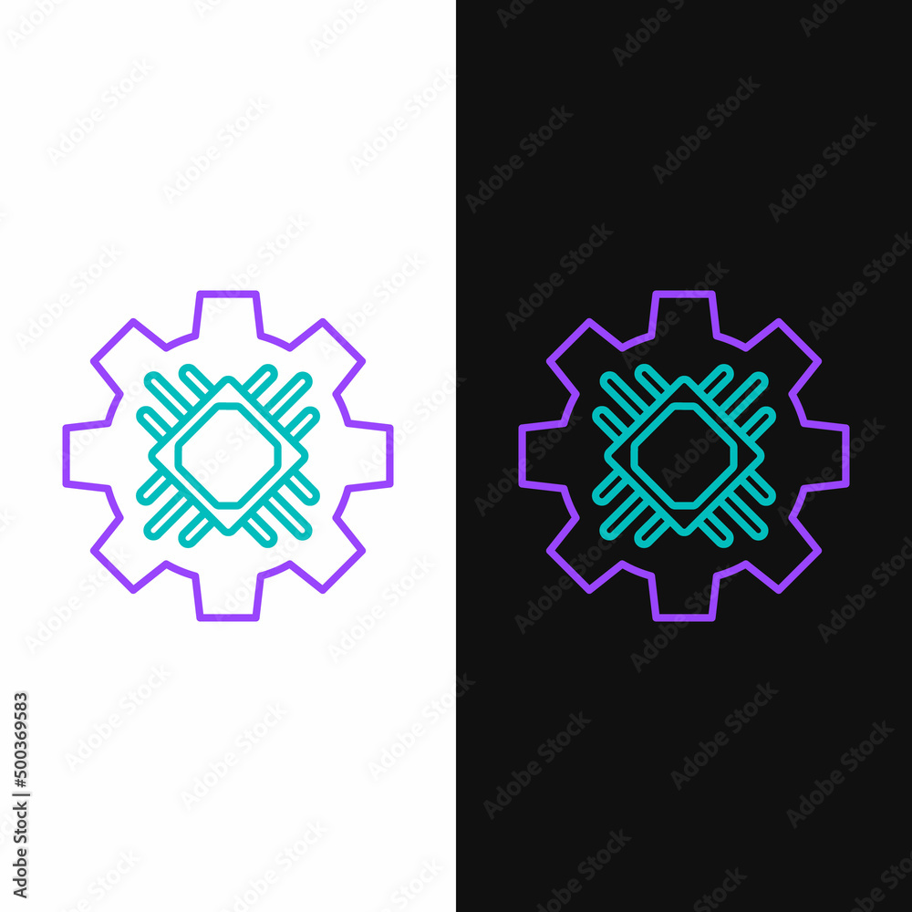 Line Processor icon isolated on white and black background. CPU, central processing unit, microchip, microcircuit, computer processor, chip. Colorful outline concept. Vector Line Processor icon isolated on white and black background. CPU, central processing unit, microchip, microcircuit, computer processor, chip. Colorful outline concept. Vector
