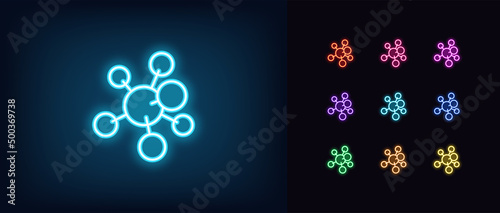 Outline neon molecule icon. Glowing neon molecular structure sign, chemical compound pictogram