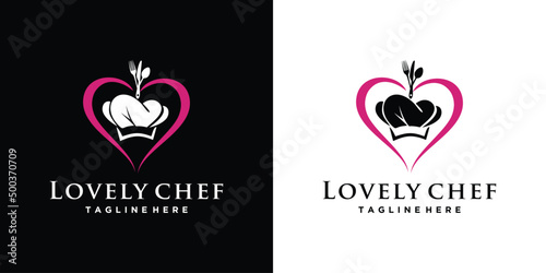 Chef and heart logo design for business with creative element