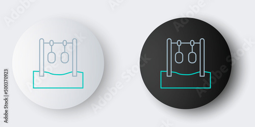 Line Gymnastic rings icon isolated on grey background. Playground equipment with hanging rope with rings. Colorful outline concept. Vector