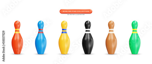 Bowling pins collection realistic 3d vector illustration