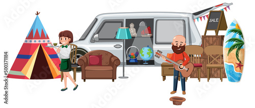 Man playing guitar in flea market