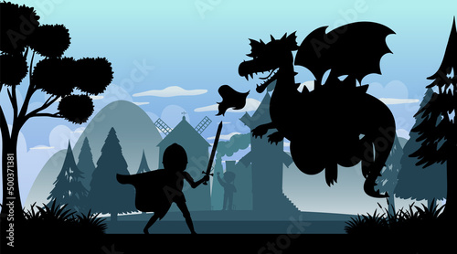 Silhouette medieval cartoon background