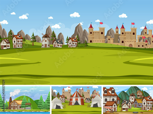 Set of different scene medieval
