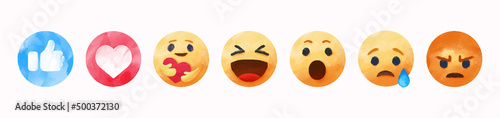 Photographie set of watercolor emoji facebook icon