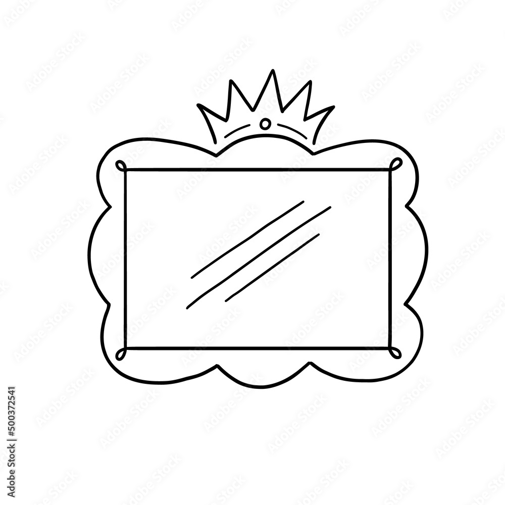 Princess crown mirror frame. Hand drawn doodle mirror with crown for ...