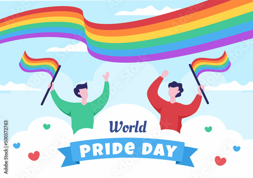 Happy Pride Month Day with LGBT Rainbow and Transgender Flag to Parade Against Violence  Discrimination  Equality or Homosexuality in Cartoon Illustration