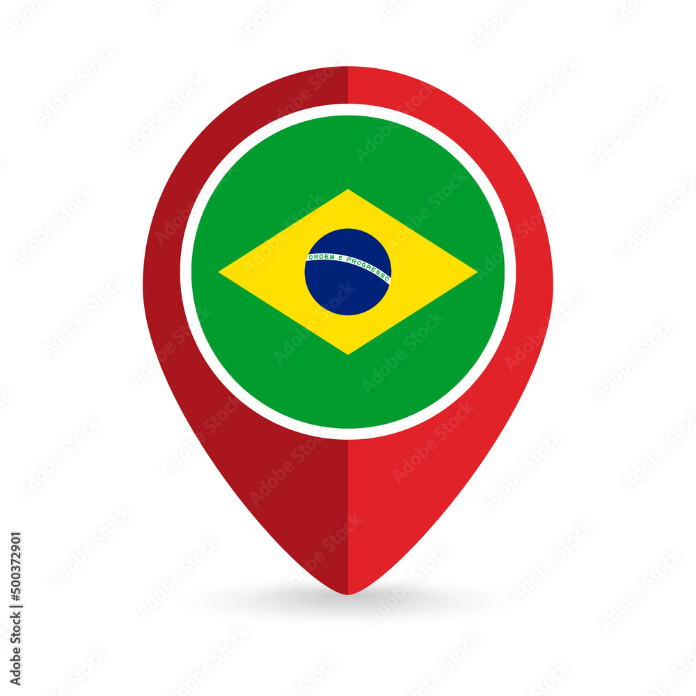Map pointer with contry Brazil. Brazil flag. Vector illustration.