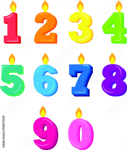  Birthday or anniversary  candle numbers vector illustration.