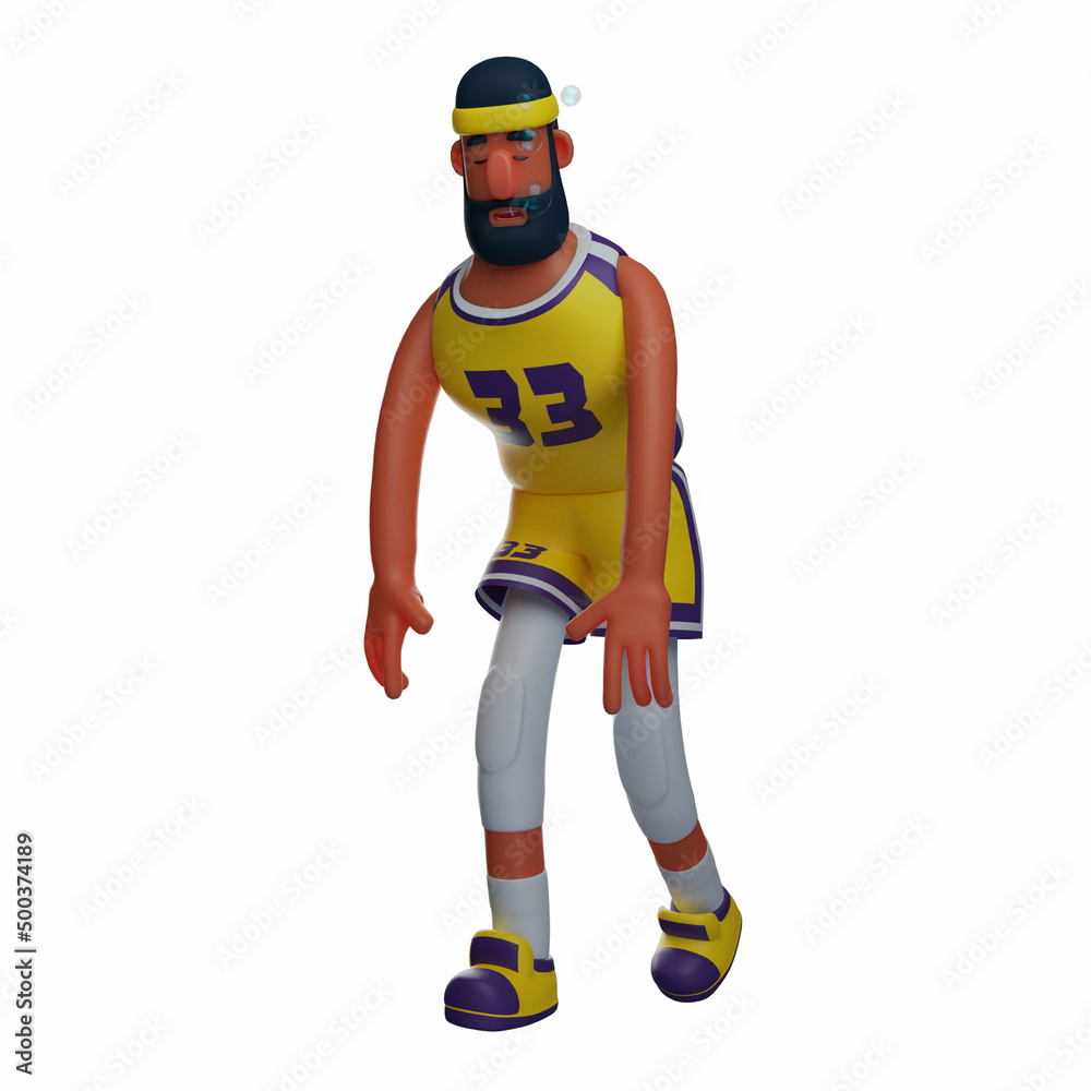 Basketball Athlete 3D Cartoon Design feels tired
