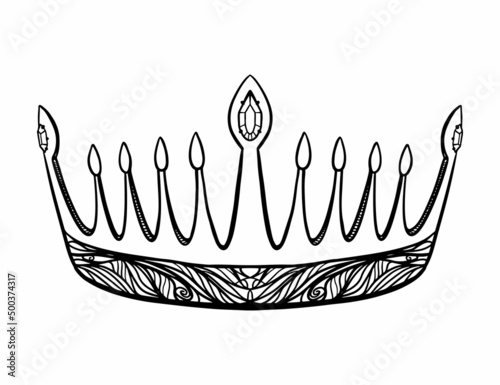 Hand drawn crown. Luxury crowns sketch, queen or king coronation doodle and majestic princess tiara. Monarchs queen diadem. Isolated vintage illustration symbol