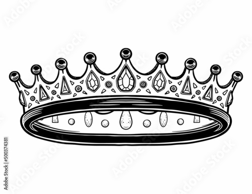 Hand drawn crown. Luxury crowns sketch, queen or king coronation doodle and majestic princess tiara. Monarchs queen diadem. Isolated vintage illustration symbol