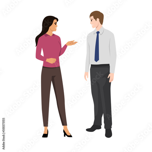 Business partners discussing documents and ideas at meeting. flat illustration style vector doodle design.