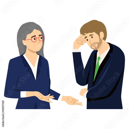 Business partners discussing documents and ideas at meeting. flat illustration style vector doodle design.