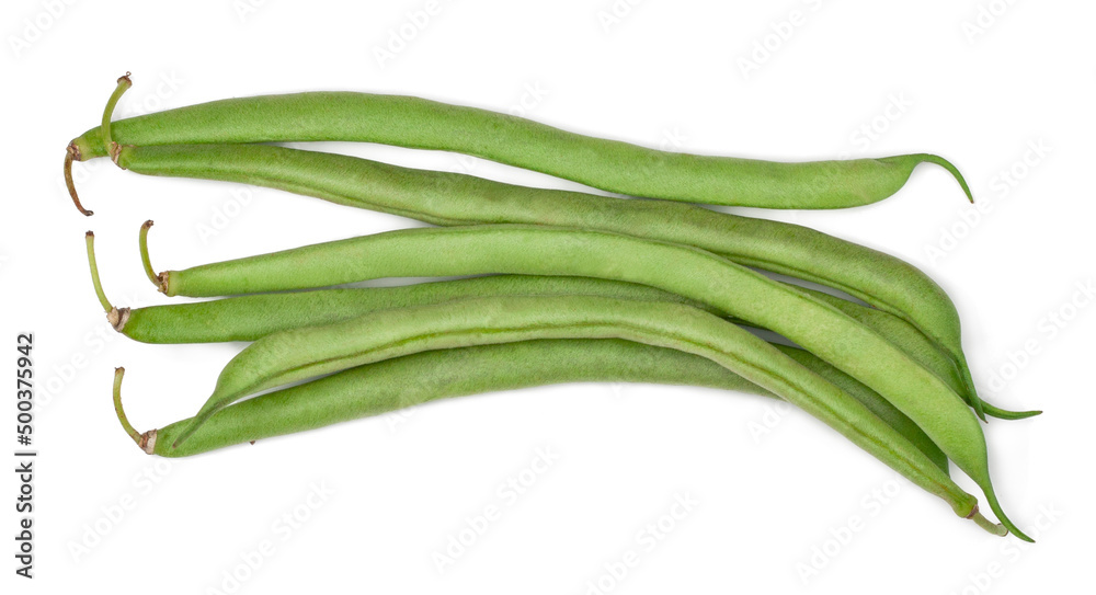 Fresh green beans isolated on a white background, top view Fresh green beans isolated on a white background, top view