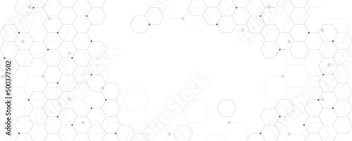 White banner with tech hexagon pattern design