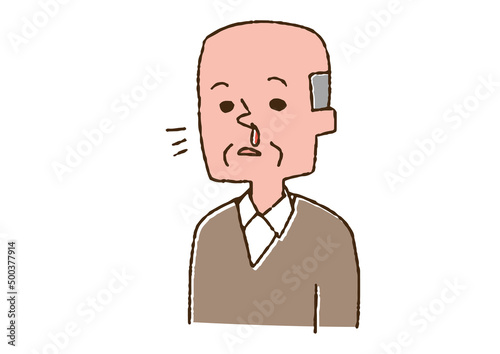 鼻血が出ている高齢男性 コミカルな手書きの人物　ベクター、線画にカラー © 星野スウ
