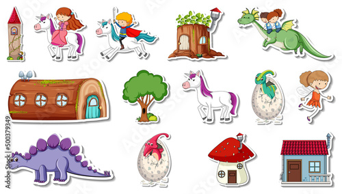 Sticker set of fantasy fairy tale cartoon characters