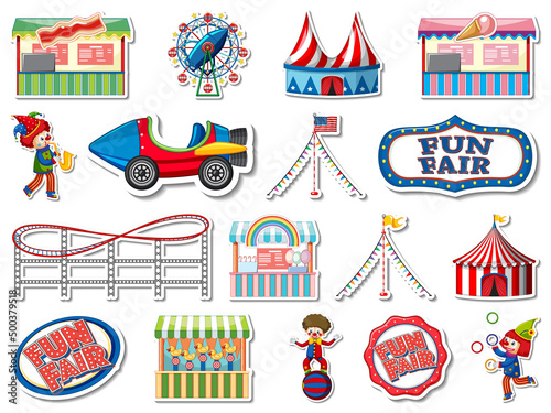 Sticker set of amusement park and fun fair objects