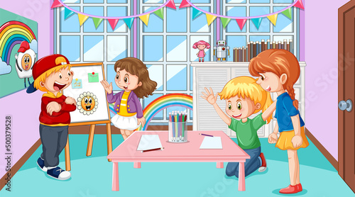 Kindergarten classroom with children