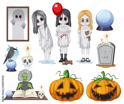 Set of halloween ghost and elements