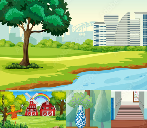 Different scenes with green grass