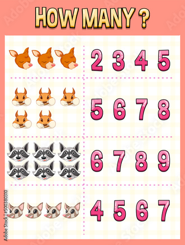 Counting number template with animal