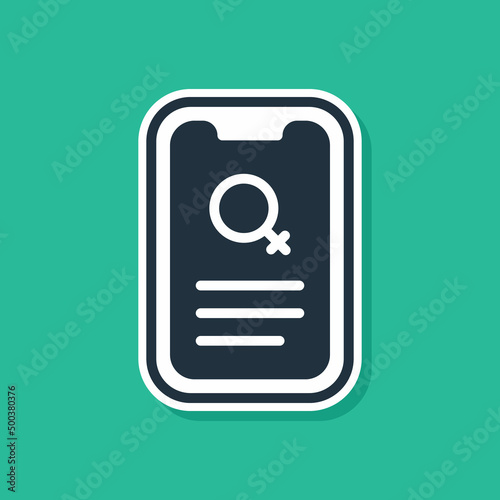 Blue Dating app online mobile concept icon isolated on green background. Female male profile flat design. Couple match for relationship. Vector