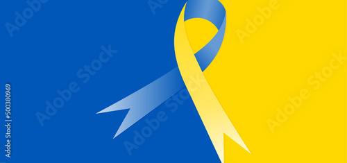 Blue and yellow background with peace ribbon symbol for Ukraine. Vector illustration