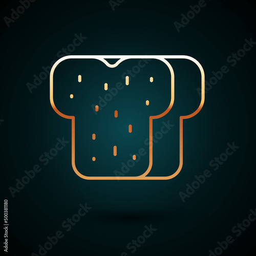 Gold line Bread toast for sandwich piece of roasted crouton icon isolated on dark blue background. Lunch, dinner, breakfast snack. Vector