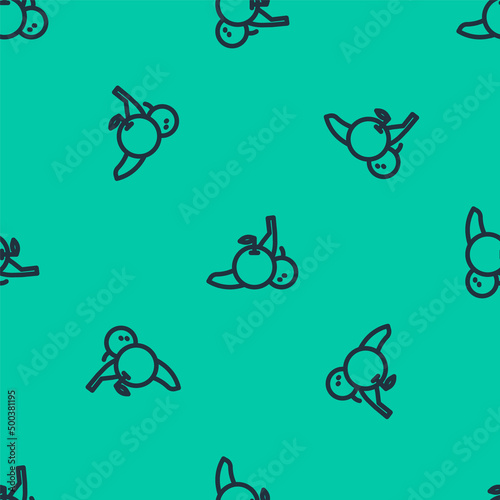 Blue line Fruit icon isolated seamless pattern on green background. Vector