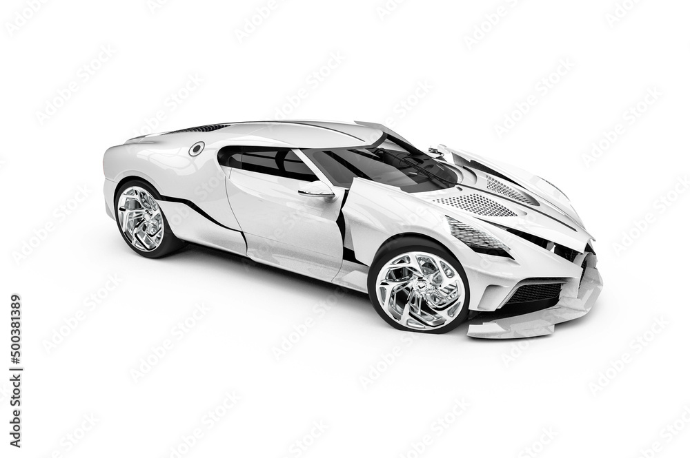 Fototapeta premium 3D render Image representing an expensive car involved in an accident