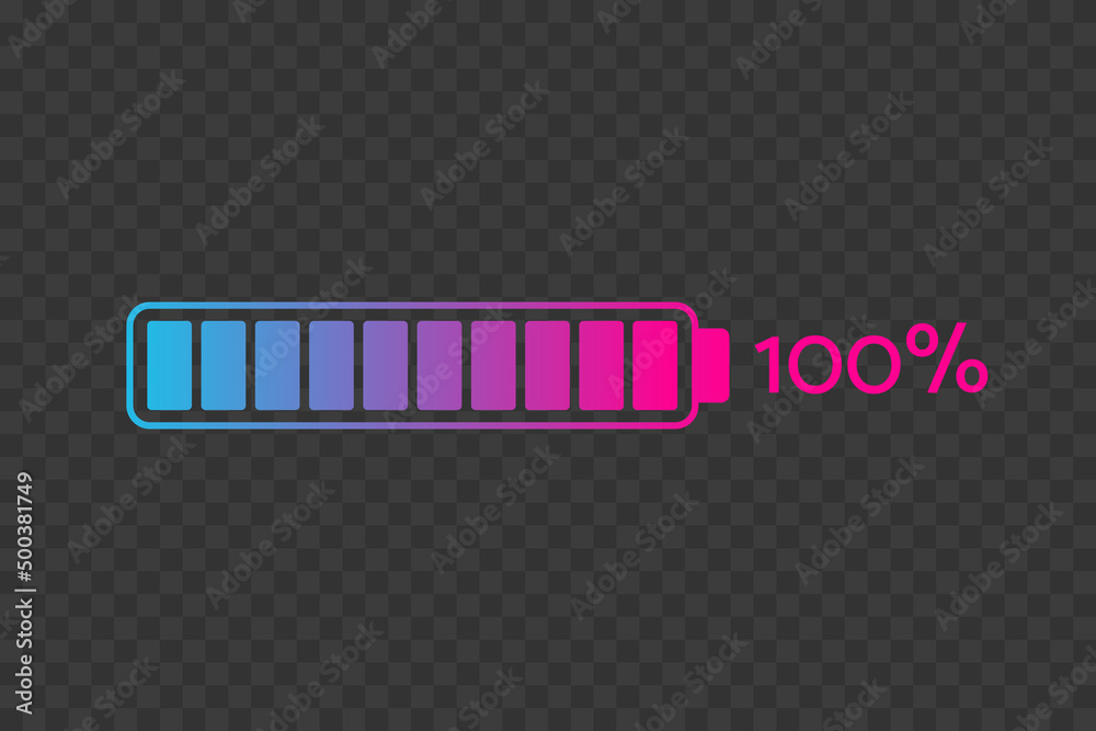 100 percent chart. Vector percentage infographics on transparent background. Isolated gradient icon. Sign for download, full battery charge, growth, progress, power, energy level, business, design - obrazy, fototapety, plakaty 