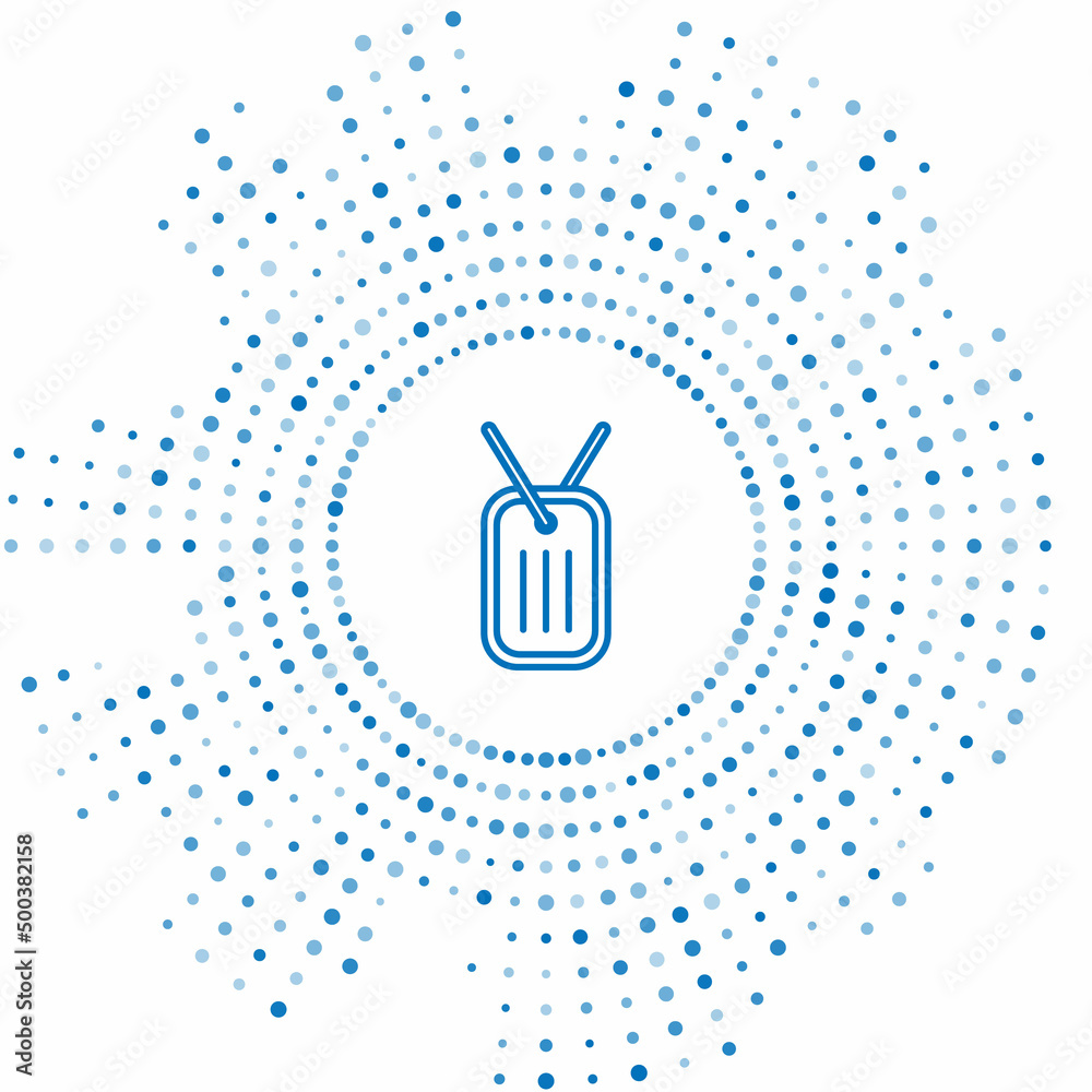 Obraz premium Blue line Military dog tag icon isolated on white background. Identity tag icon. Army sign. Abstract circle random dots. Vector