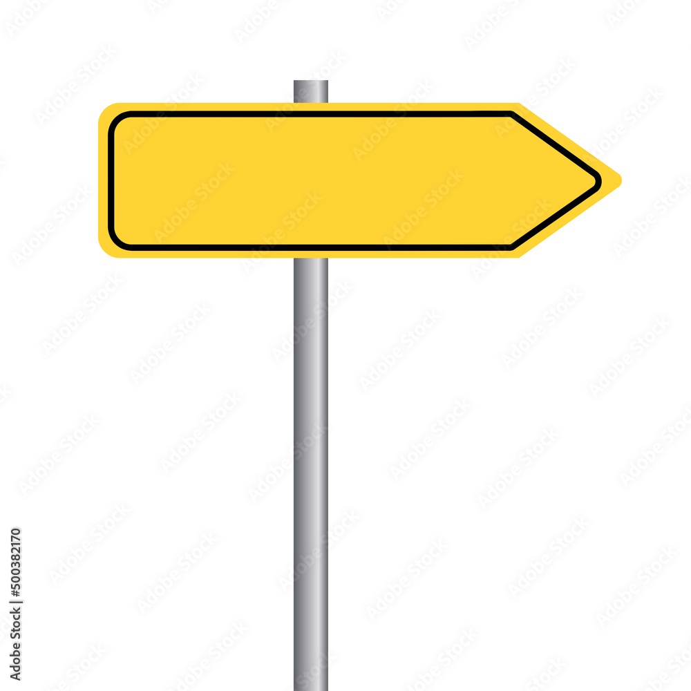 Wegweiser Schild Richtung Pfeil in gelber Farbe. Wegweiser Schild Richtung Pfeil in gelber Farbe.