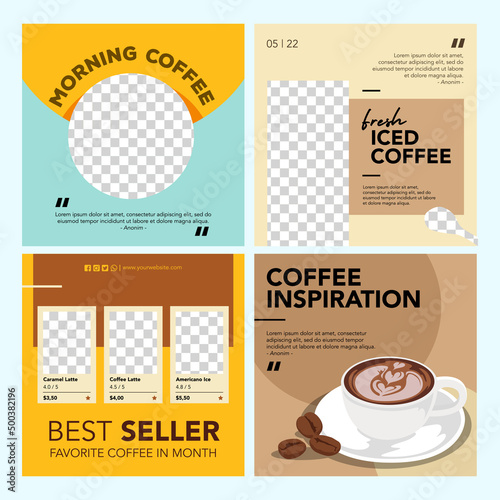 Instagram post template of coffee with various colors and illustrations (ID: 500382196)
