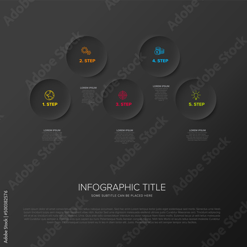 Multipurpose dark Infographic template with five circle steps
