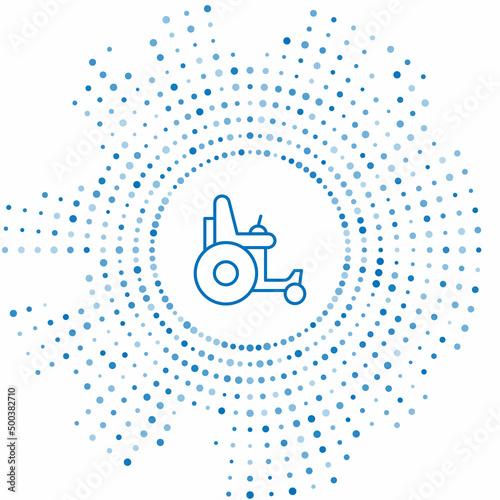 Blue line Electric wheelchair for disabled people icon isolated on white background. Mobility scooter icon. Abstract circle random dots. Vector
